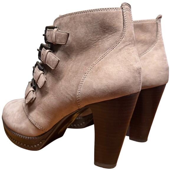 SOFFT Antica Women's 8.5 Leather Stone Taupe Buckle Strap Heeled Ankle Boots - Picture 3 of 15